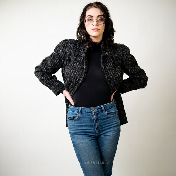 Vintage Custom Tailored Tweed Black Peacoat - M - Picture 8 of 12